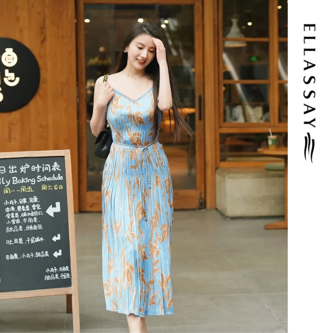 ELLASSAY歌力思2025夏季新款休闲吊带印花连衣裙女EWE吊带连衣裙