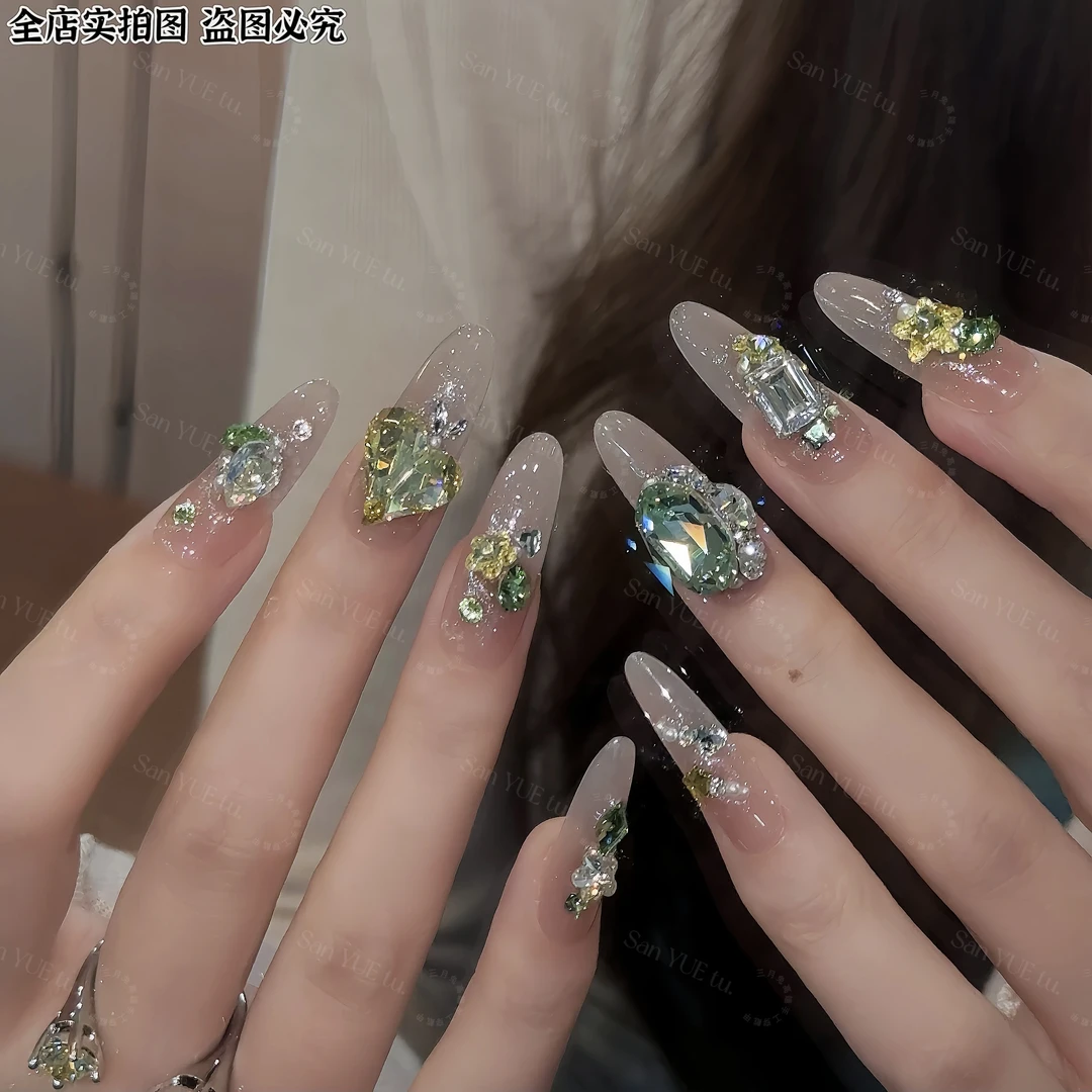 【柠檬树下・施华洛满钻】-三月兔清爽夏季2025新款美甲可拆卸穿戴甲