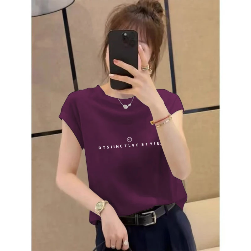 小众设计感飞飞袖正肩纯棉短袖t恤女2025新款上衣显瘦打底衫夏季