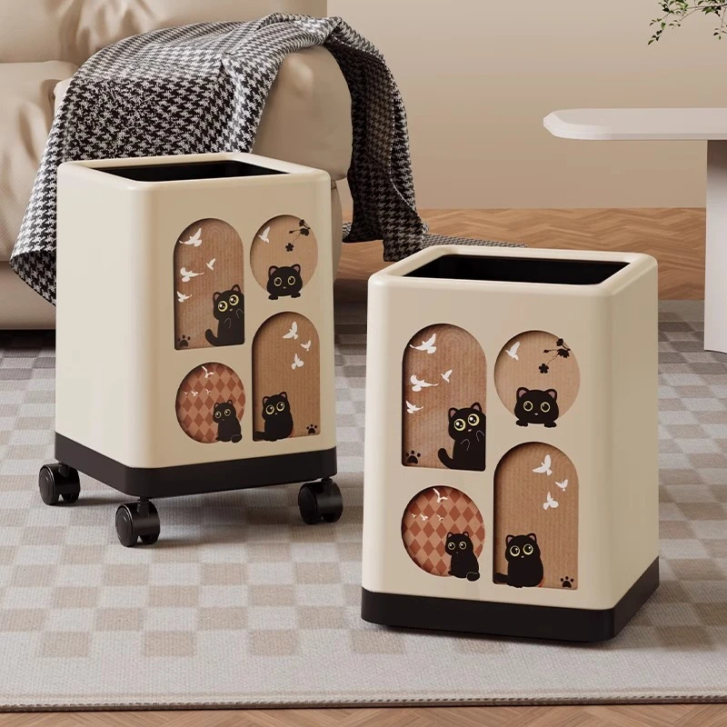 家用垃圾桶客厅高颜值带轮可移动卫生间厕所卧室轻奢双层加厚纸篓