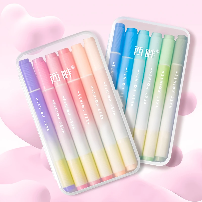 6色双软头荧光笔学生专用彩色手帐笔做笔记划重点记号笔 1686