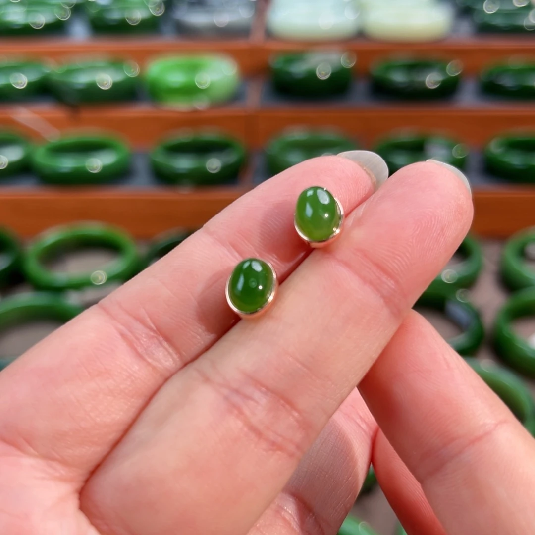 银S925镶嵌和田玉耳饰