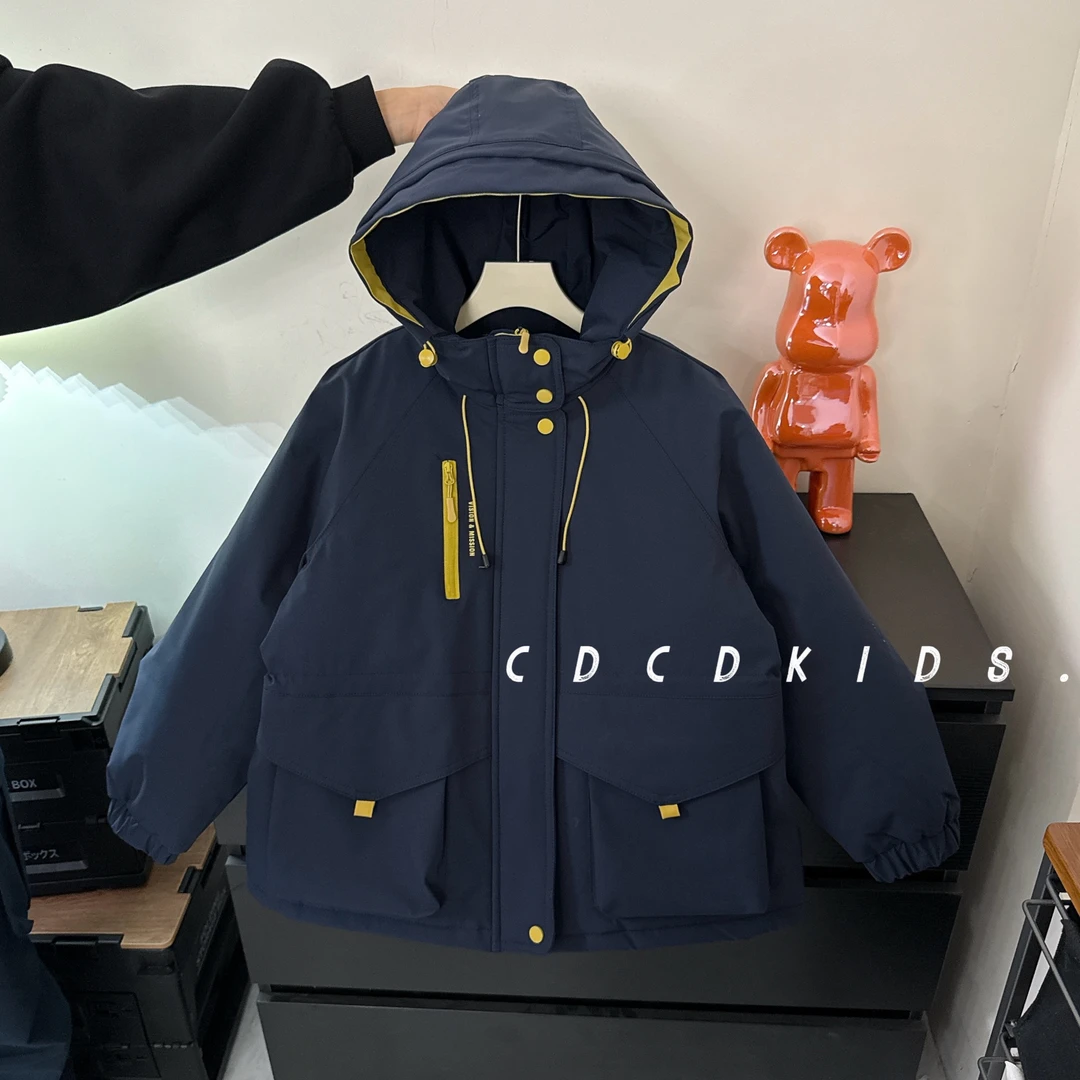 川度25115儿童棉衣连帽拉链拼接夹克外套冬季棉服男女童百搭上衣