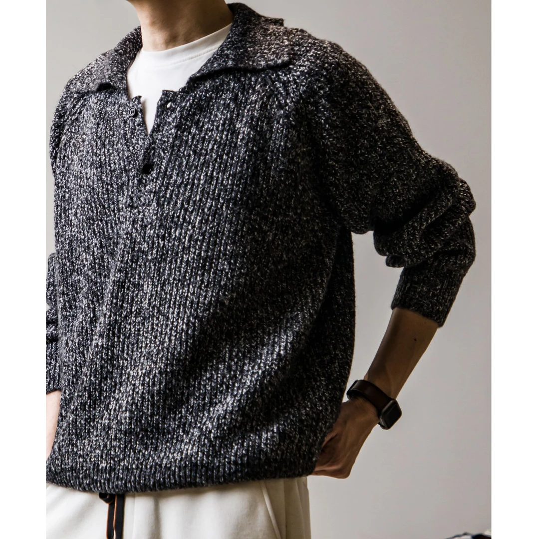 新贵派极简美学 ！复古两粒扣羊毛针织衫男女28支花纱云感翻领毛衣