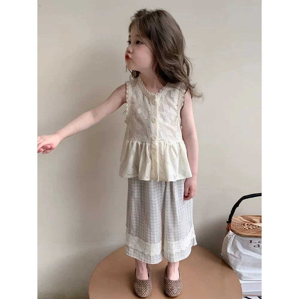 女童夏季薄款无袖背心甜美碎花两件套洋气公主韩版童装夏装套装