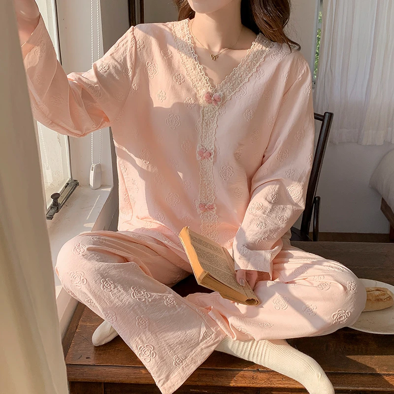 甜美睡衣女春秋季云朵棉长袖2025新款带胸垫薄款公主风家居服套装