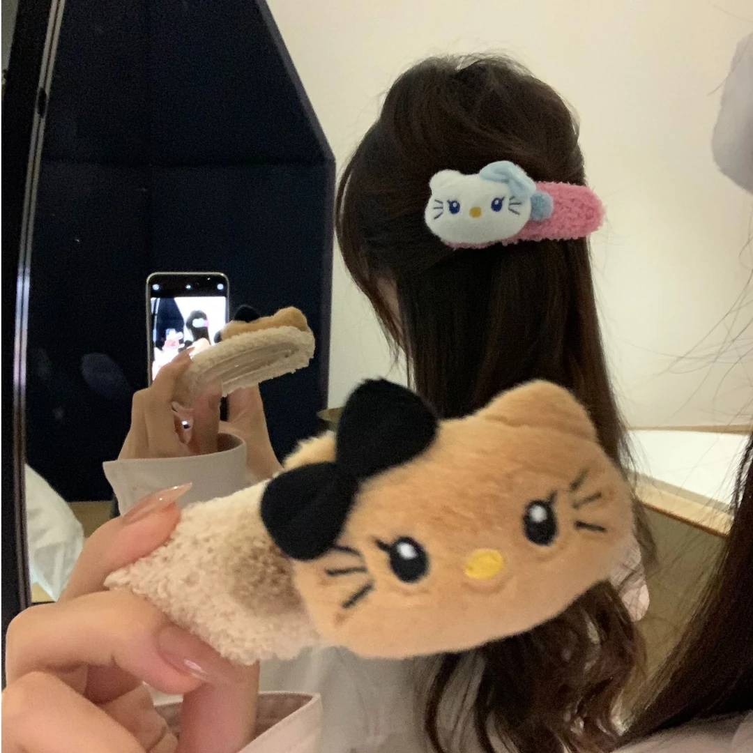 元气满满简约森系鸭嘴夹边夹可爱毛绒kt小猫发夹发饰韩系ins风