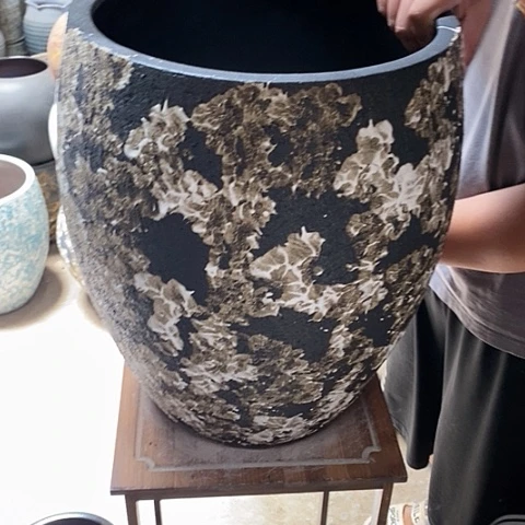 紫砂花盆口32高度42黑姹