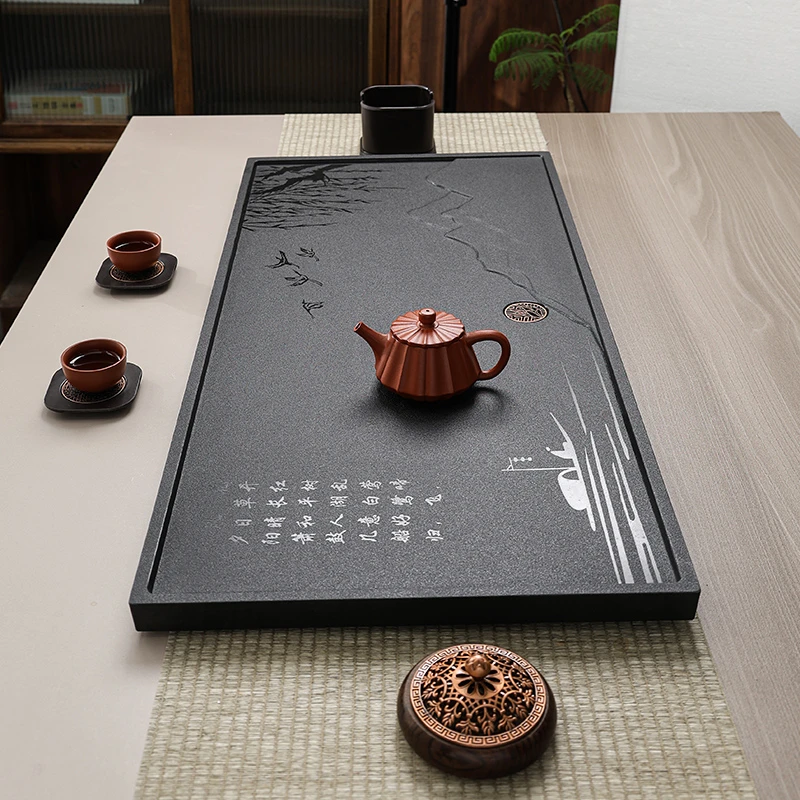 白鹭合成乌金石茶盘下水管排水管办公室用茶盘家用小茶台长方形