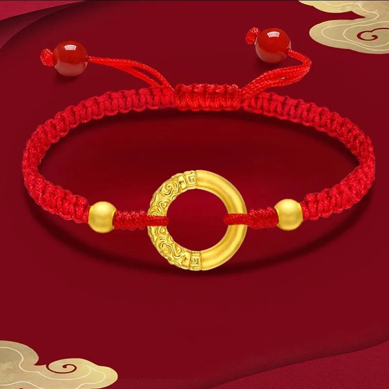 黄金手链平安扣足金手链3D硬金乾坤圈祥云小克重手链情侣新年礼物