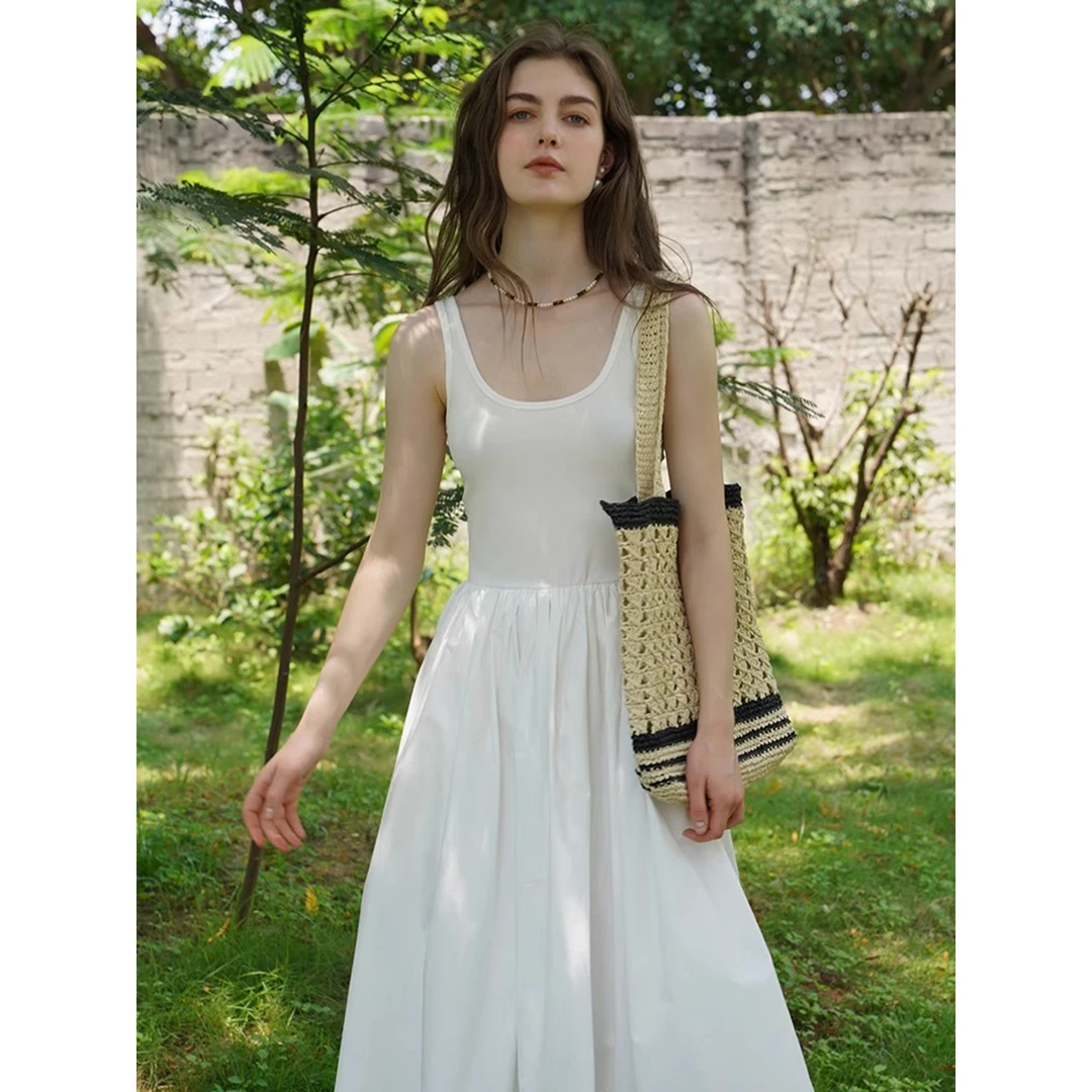 林木木家 法式复古高级感赫本风裙子女 纯白色连衣裙气质背心裙