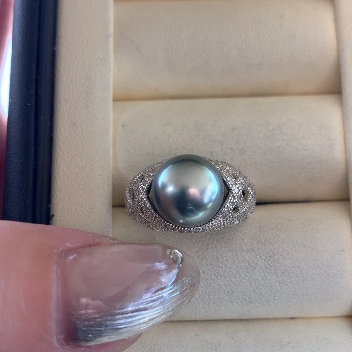 银S925镶嵌戒指海水珍珠