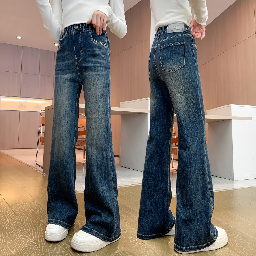 女童牛仔裤春秋新款微喇叭阔腿窄版儿童裤子中大童长裤韩版孩显瘦