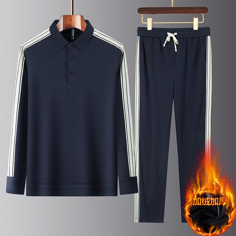 【套装polo】男士圆领加绒加厚运动套装长袖时尚休闲宽松潮流23823