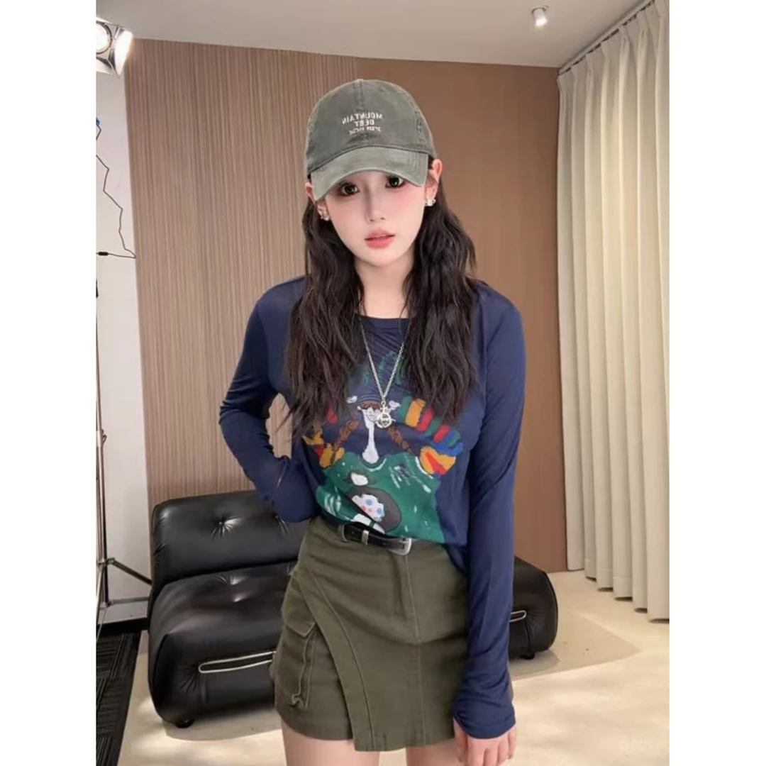 夏季女装长袖透气冰感防晒衫莱赛尔涂鸦防晒衫女百搭宽松软糯慵懒