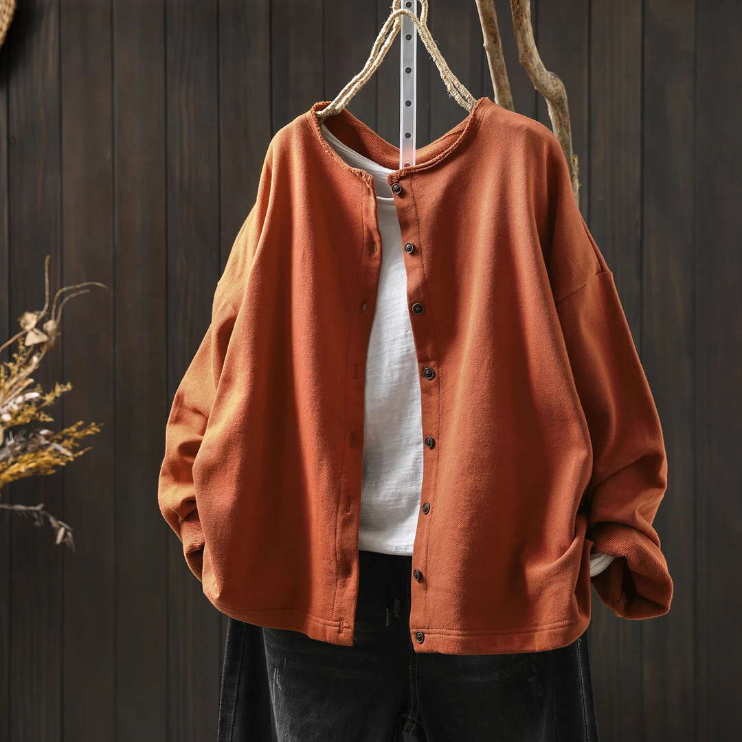 秋季外套2025新款女纯色韩系独特超好看小众宽松长袖圆领夹克上衣