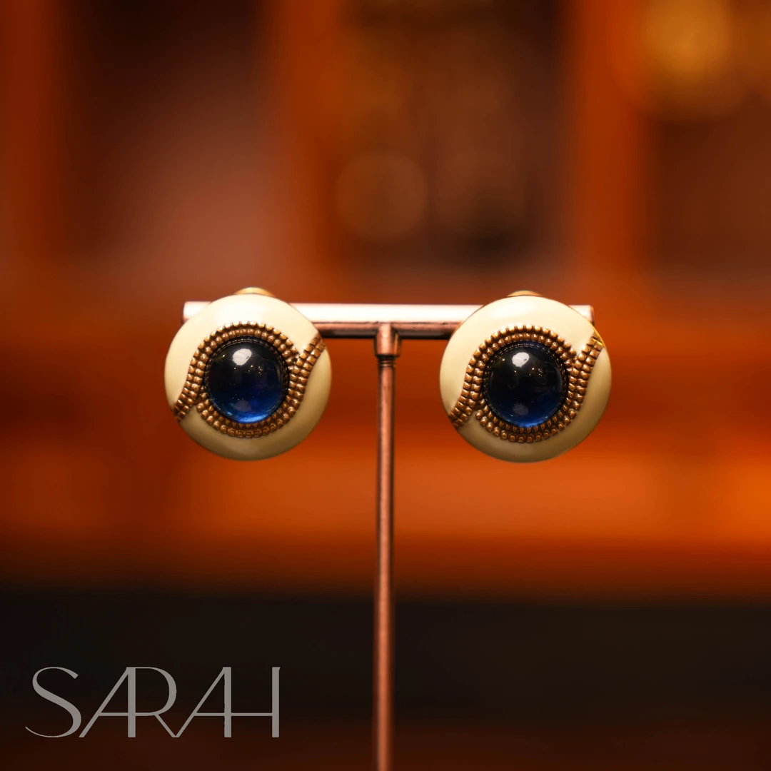 铜合金琉璃耳饰 DearLisa.精工系列 法式复古白色珐琅蓝水滴 耳钉