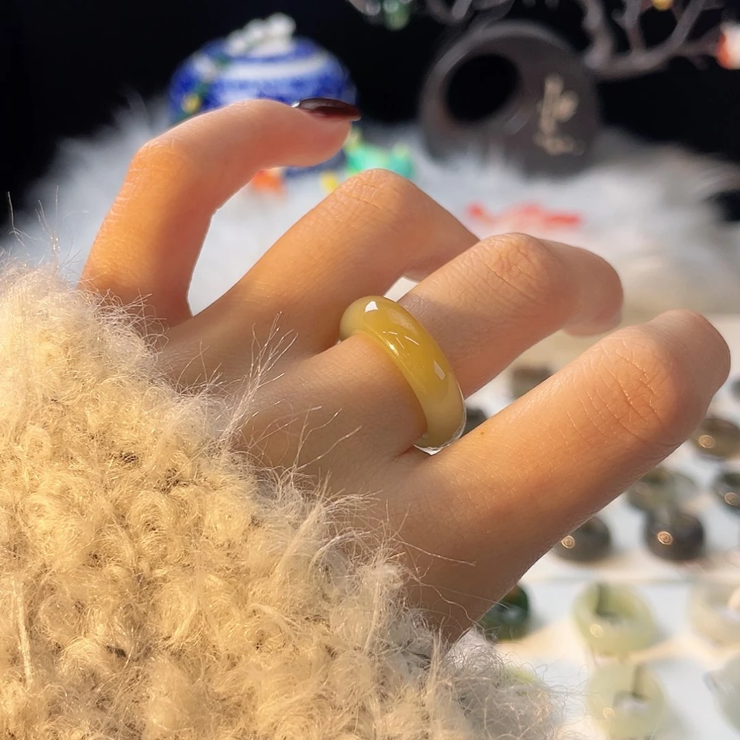 和田玉未镶嵌戒指c13一口糖泥鳅背17.3