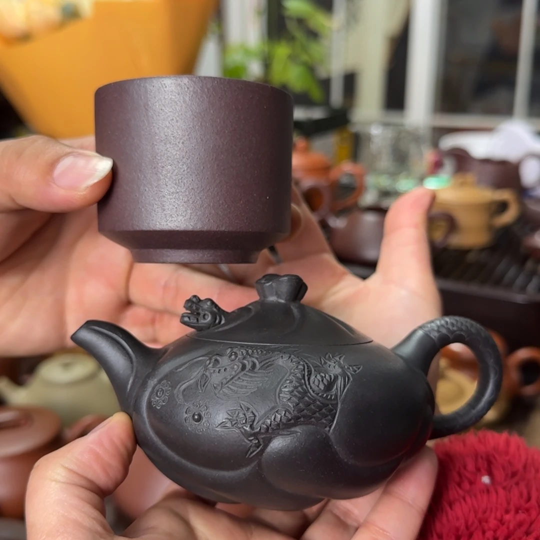 紫砂茶壶琮****上鱼画龙陪嫁了微微微的主人杯