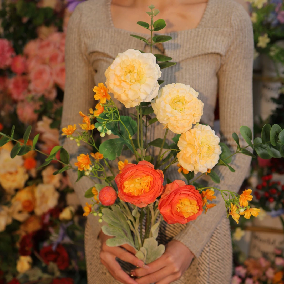 （流年）仿真花月季花露莲尤加利假花装饰摆件卧室客厅餐桌花艺摆设
