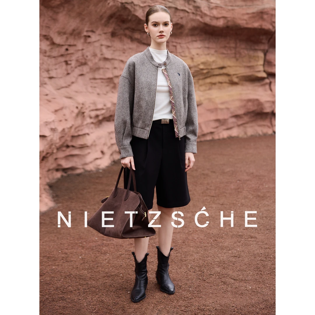 尼采官方直营｜经典拉夫｜1oo%羊毛慵懒松弛极简拉链宽松外套50069