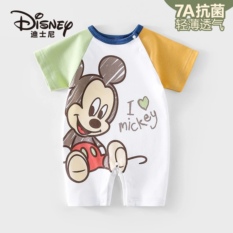 迪士尼正品婴儿纯棉连体衣宝宝夏季纯棉薄款洋气外穿衣服两件装