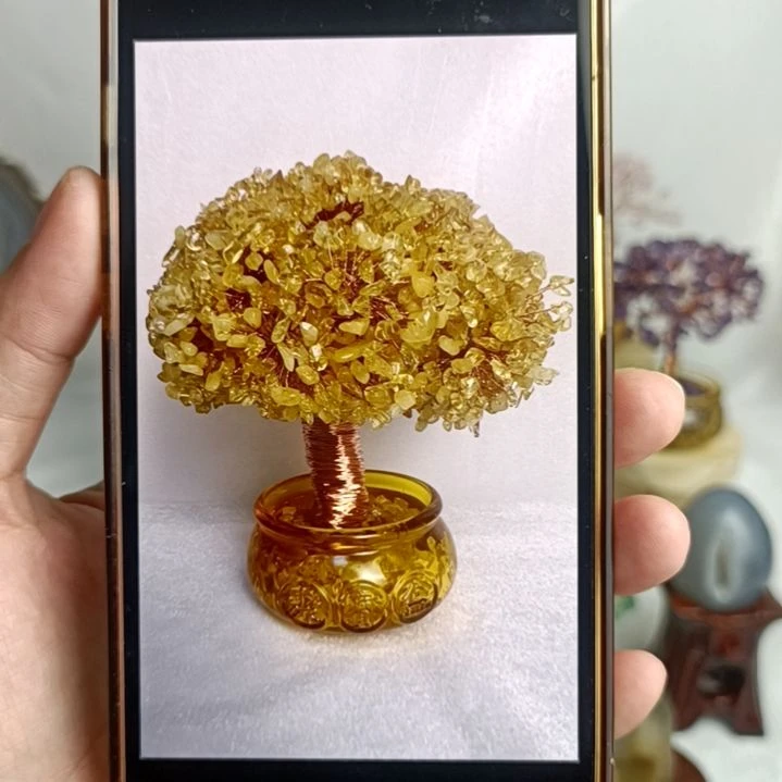 有机玻璃1888颗黄水晶发财树，桌面摆件