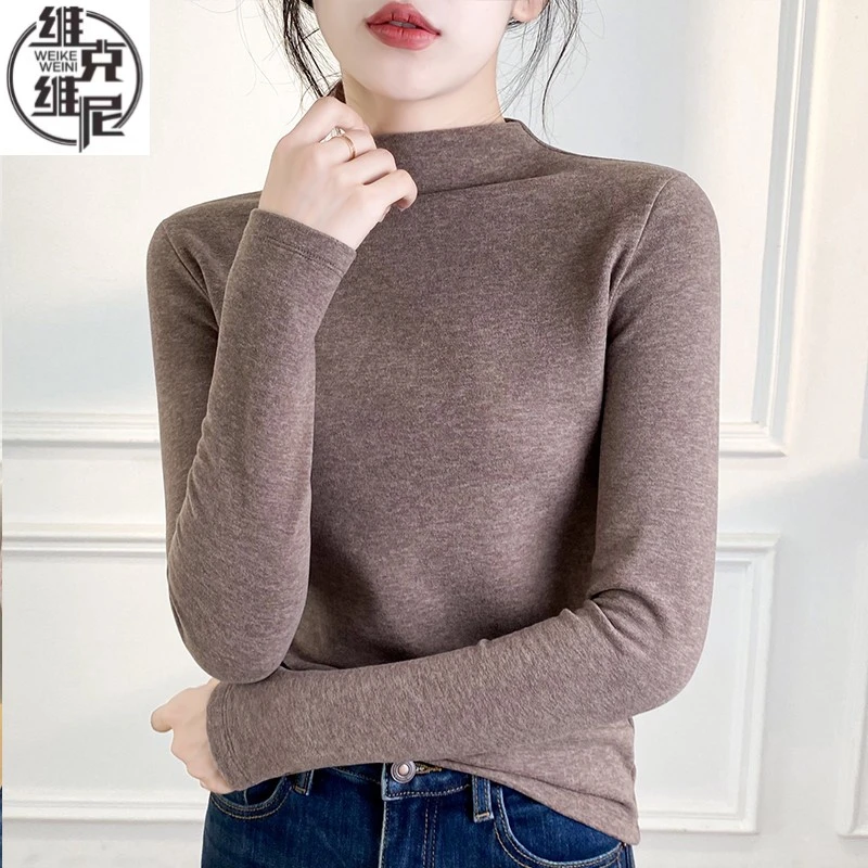 高领双面德绒秋冬内搭打底衫女2025新款磨毛洋气长袖恤修身上衣