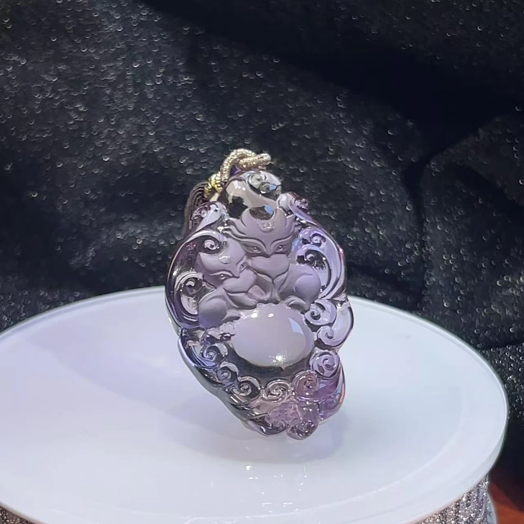 天然 紫水晶凤九吊坠