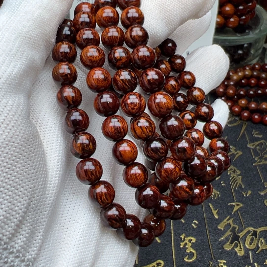 花梨木类手串/手链海南红降08黑金满油满纹微瑕