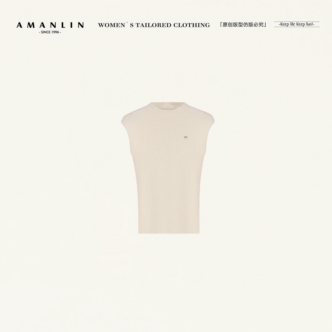 AMANLIN/阿谩琳琥珀流光领斜肩袖针织衫修身收腰别致上衣D599693