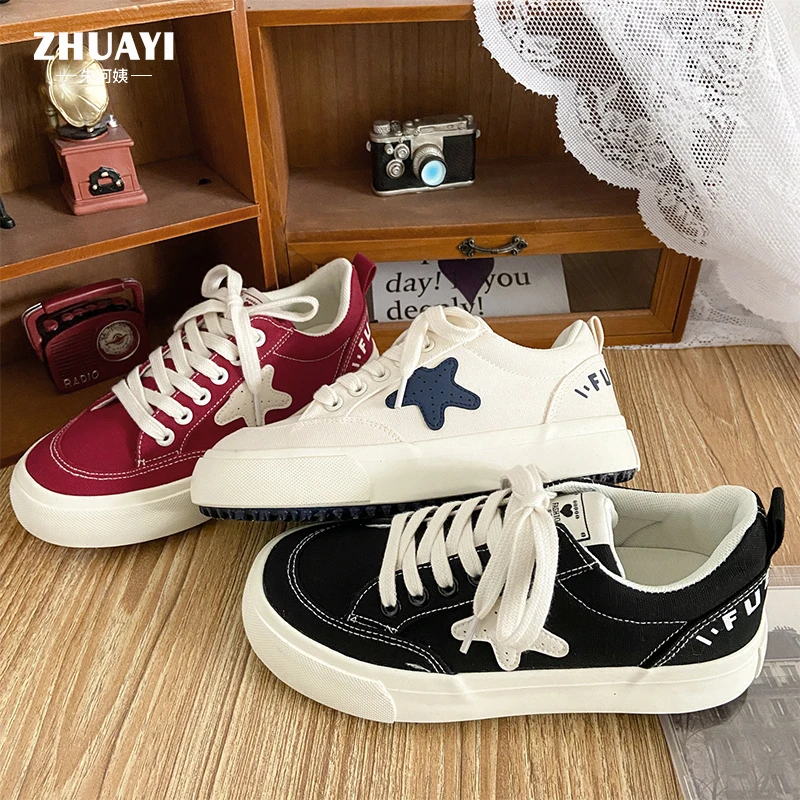 朱阿姨低帮女大童鞋子2025年春季星星帆布鞋百搭休闲学生ins板鞋