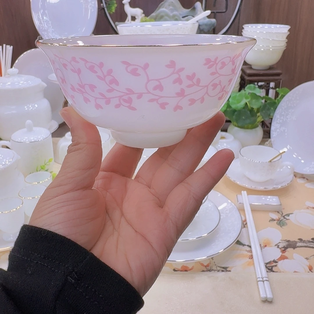 瓷景德镇粉丝佳人玉瓷米饭碗4个