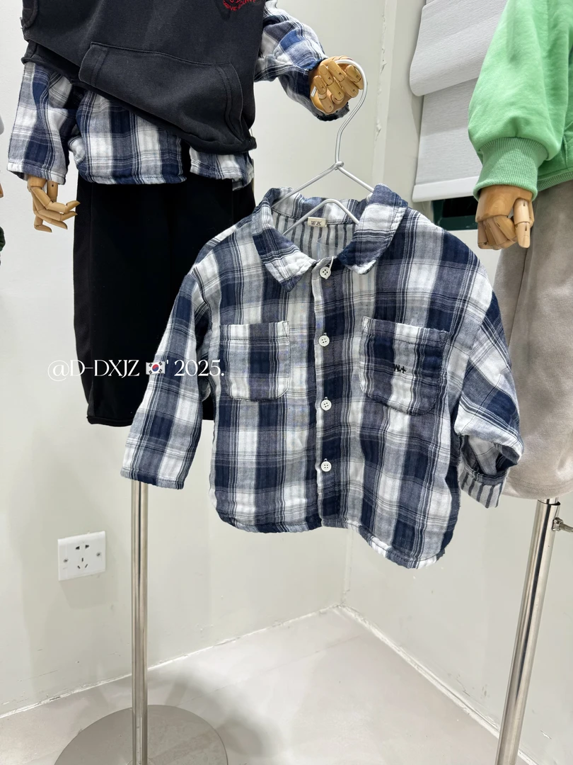【3月6号大上新】春款儿童韩版休闲定制面料柔软双层格子衬衫25001
