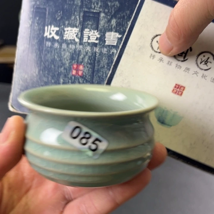 杯一**雨仿古釉汝官窑弦纹杯085号