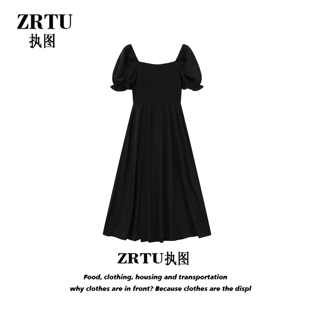 ZRTU 2024夏女气质显瘦连衣裙女收腰设计感小众长裙