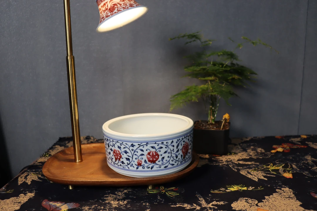 景德镇全手全绘原矿仿明青花釉里红直口缠枝花卉大水洗陶瓷手绘