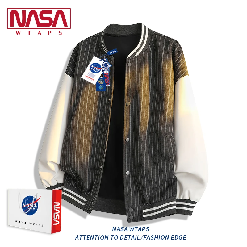 NASA WTAPS拼接条纹夹克男款春秋季潮流痞帅简约宽松棒球服外套男