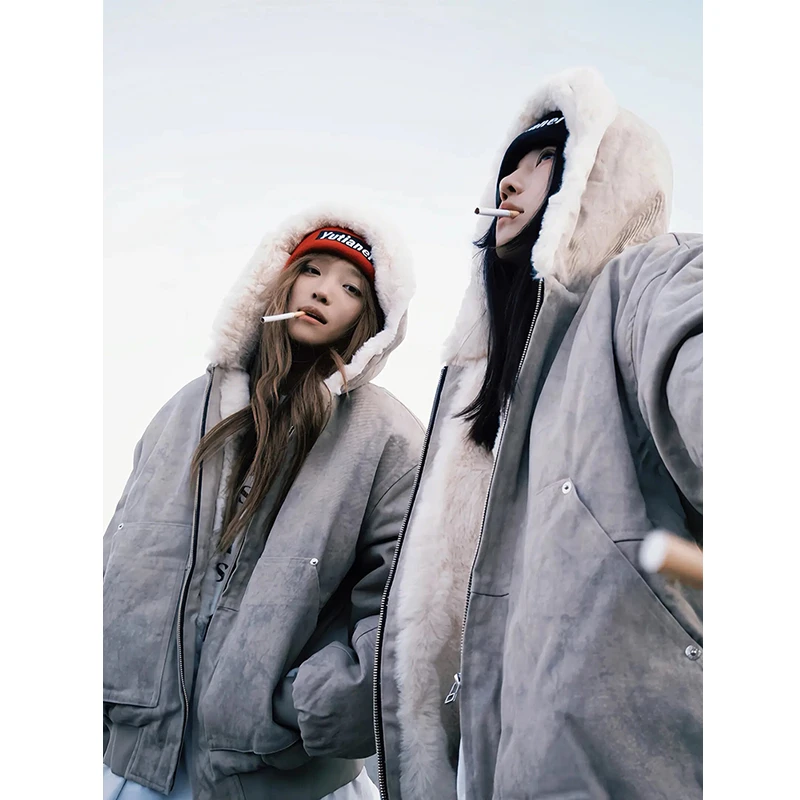 cleanfit美式大理石座山雕棉服外套男款冬季加绒加厚工装夹克棉衣