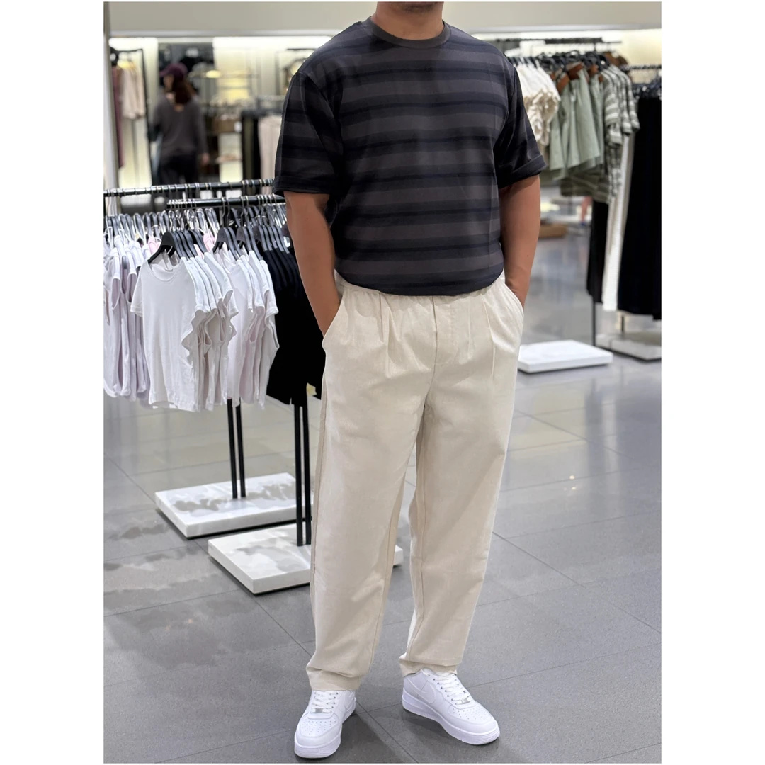 【老钱复购款】春夏亚麻长裤松紧吸湿透气直筒抽绳休闲商务通勤男士