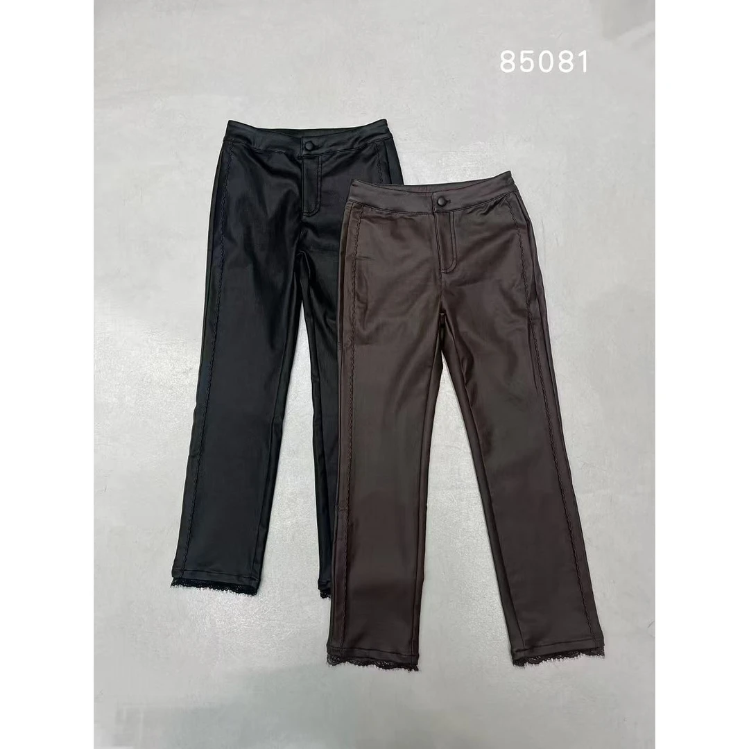 KIKI严选：85081-范希家欧货南油秋冬加厚磨毛蕾丝小众休闲裤皮裤