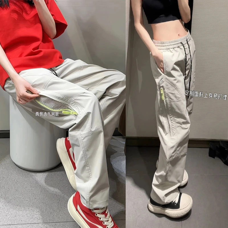 轻量机能风拉链透气网格速干休闲裤子早秋新款美式斜切健身短袖男