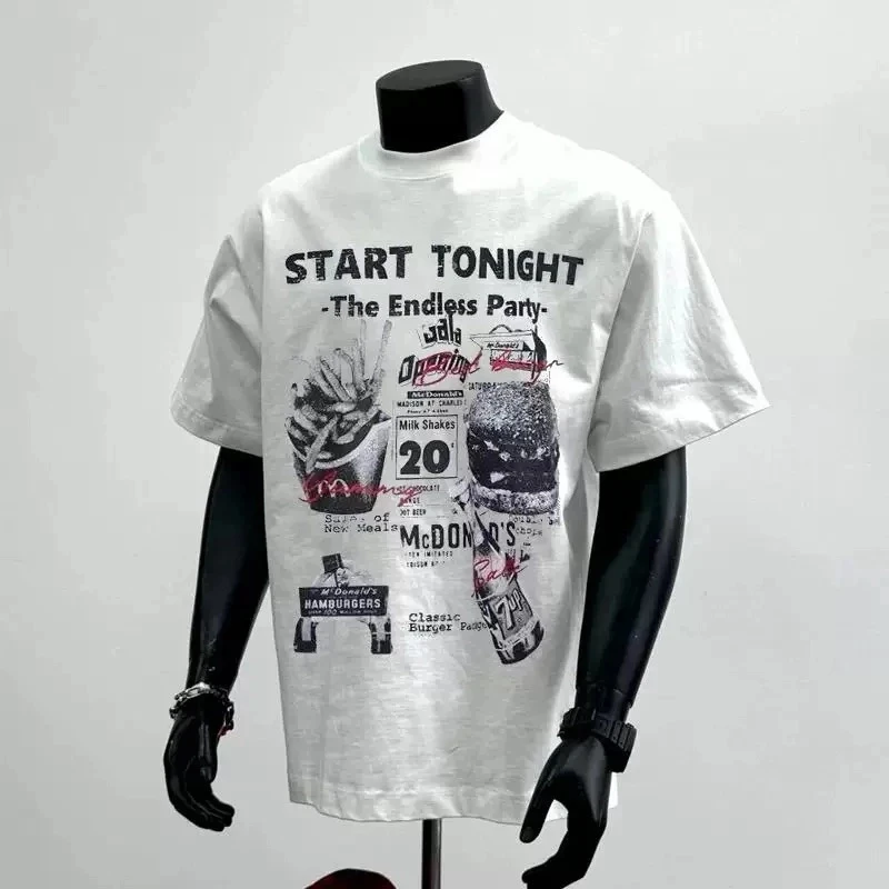 2025新款纯棉百搭T恤男装夏季修身时尚潮流透气印花休闲男士潮牌