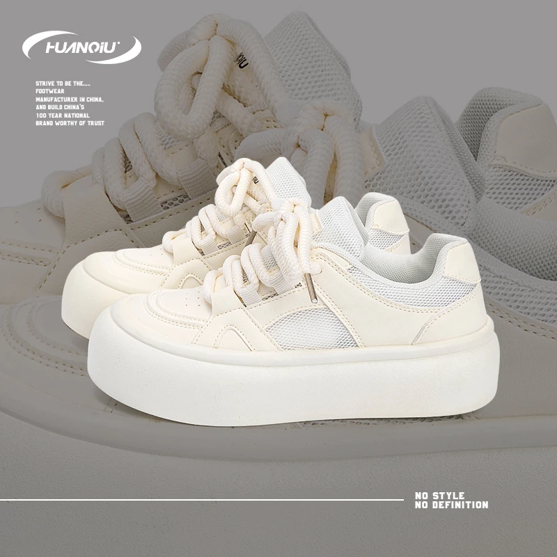 HUANQIU/环球纯白透气网面小白鞋板鞋女鞋2025夏季新款轻便舒适鞋
