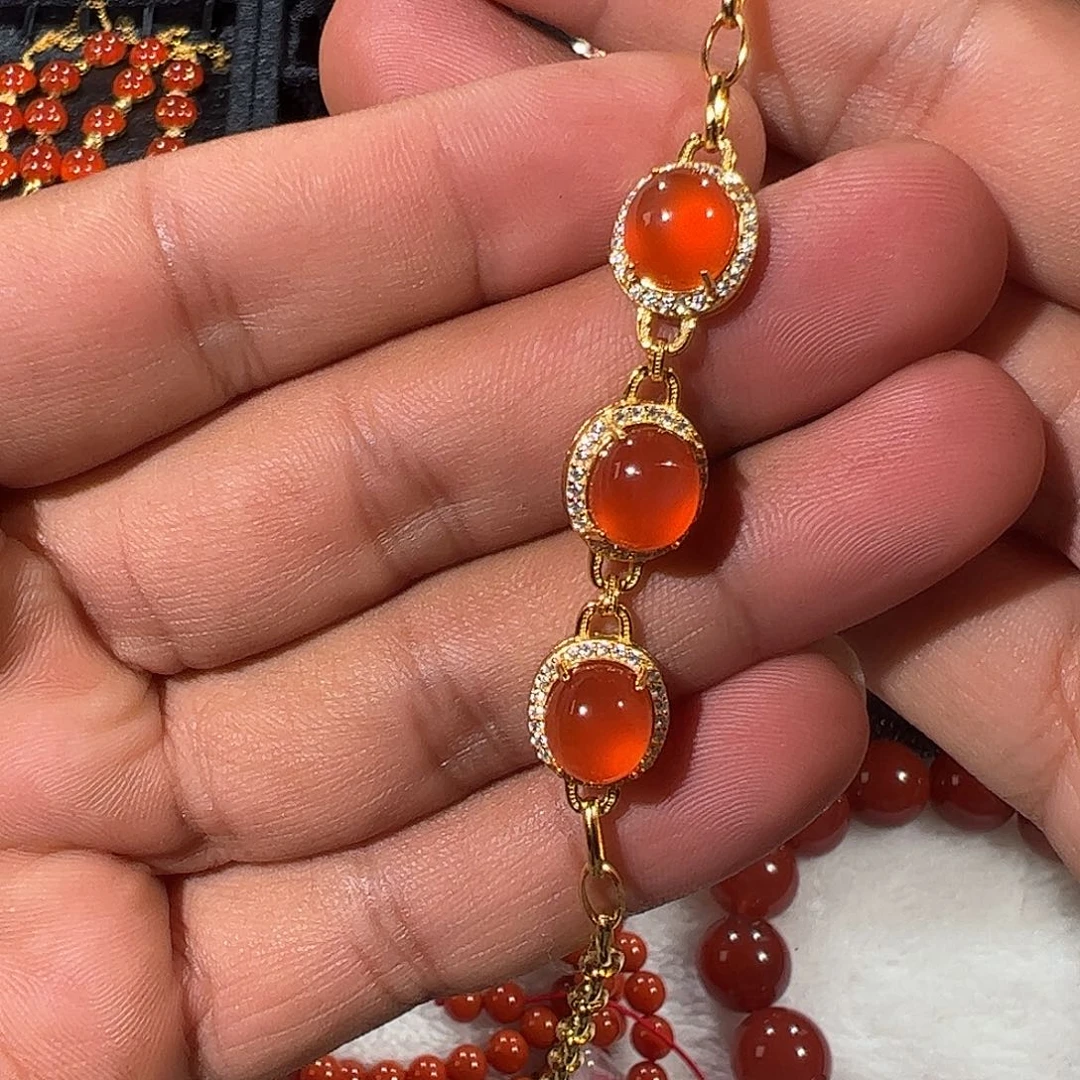 南红玛瑙银S925镶嵌手链