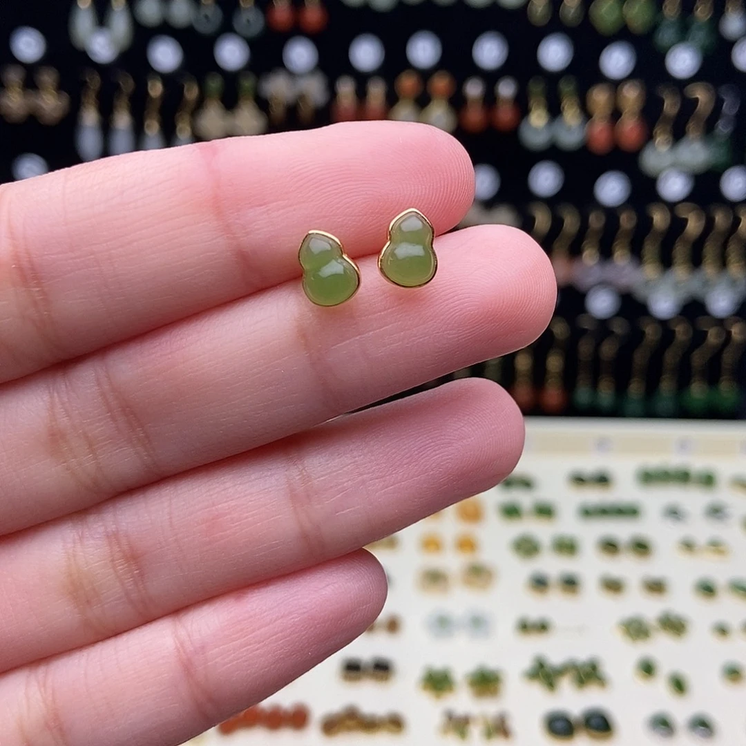 和田玉银S925镀金镶嵌耳饰