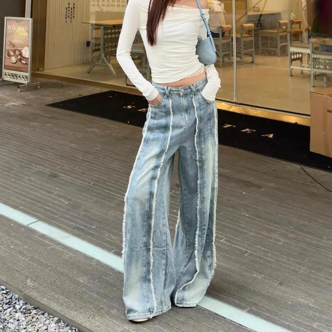 [胖鹅张]废土风毛边流苏设计牛仔裤 #9805[实物以直播间展示为准]