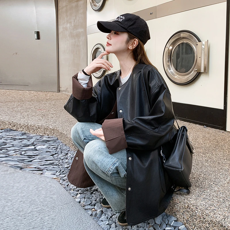 今年流行爆款超好看黑色两面穿PU皮机车服2025新款小个子皮衣外套