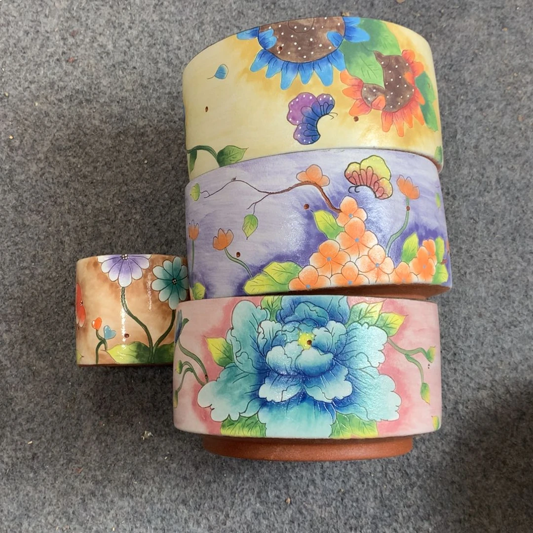 汤***?瑕疵拼盘，手绘花盆