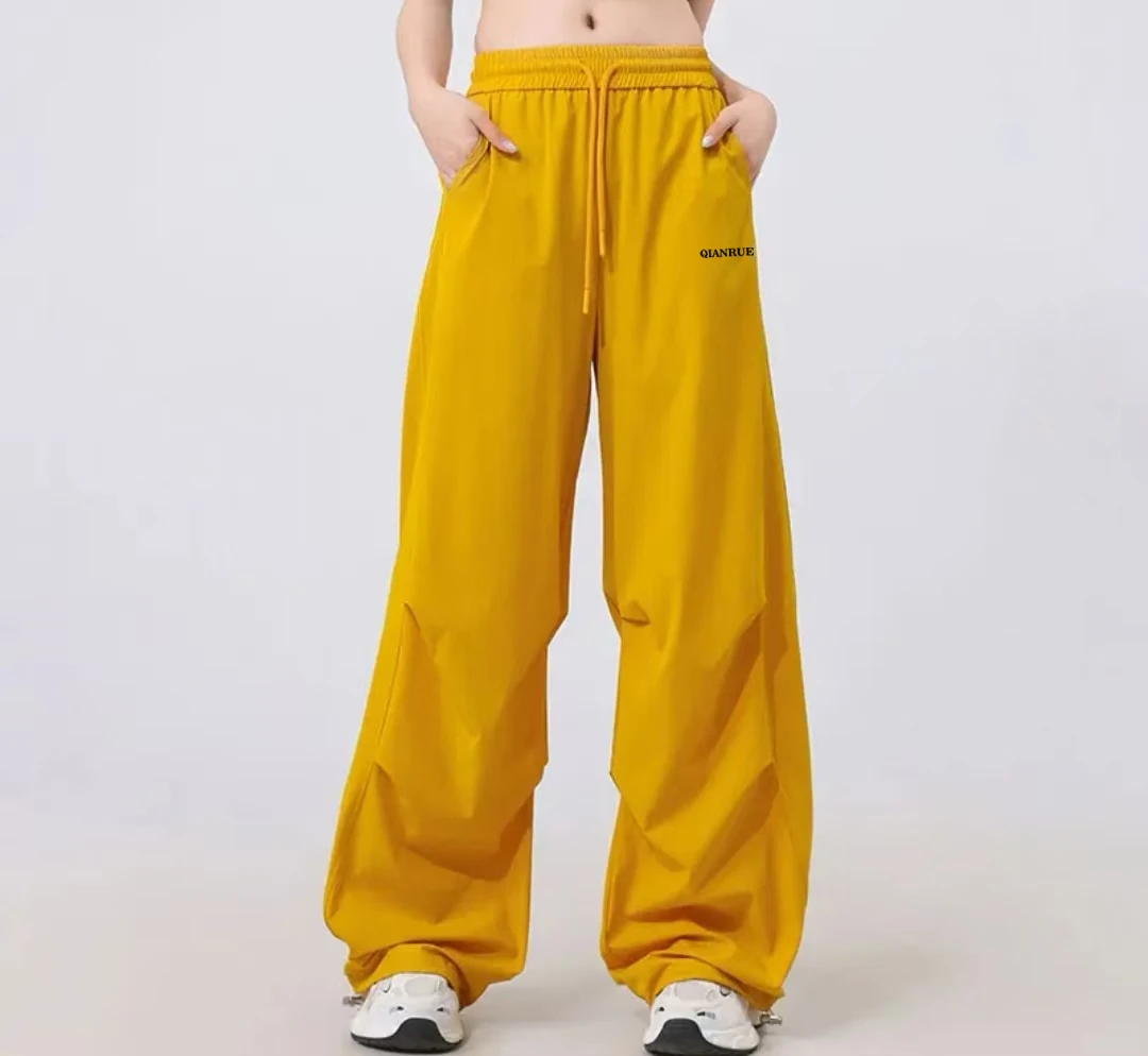 夏季新品广场舞弯刀双褶宽松字母伞兵裤休闲运动广场舞健身速干裤